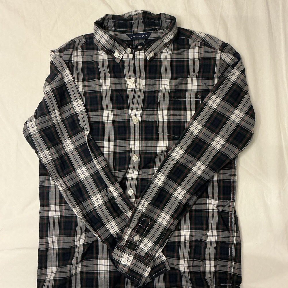 Boys EUC Janie and Jack Size 14 Plaid Button-Down Shirt
